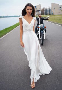 Style #12080, chiffon wedding dress with beading and embroidery, available in ivory