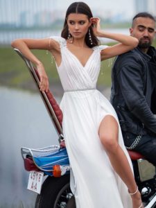 Chiffon wedding dress with beading and embroidery