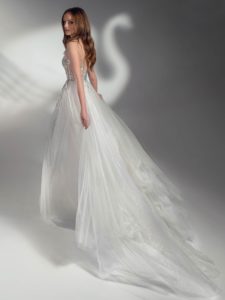 Sparkly A-line wedding dress with floral top, available in ivory-nude, ivory (embroidery is possible only as in the photo)