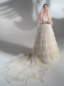 Sparkly Ball gown wedding dress with tiered skirt