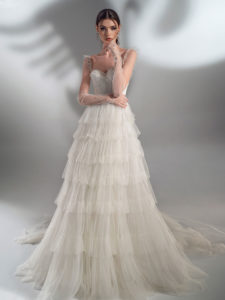Sparkly Ball gown wedding dress with tiered skirt