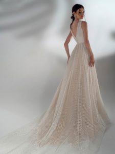 Sequinned lace A-line wedding dress, available in cream, ivory