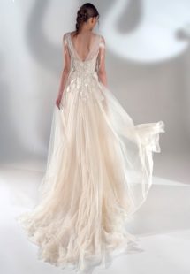 Style #2118, V-neck A-line wedding dress with 3D flowers, available in cream, ivory