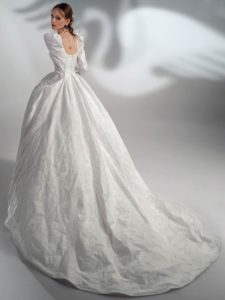 Jacquard A-line wedding dress with long sleeves