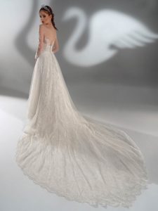 Beaded lace ball gown with long sleeves
