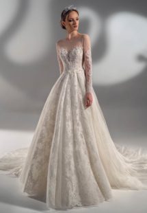 Style #2120, beaded lace ball gown with long sleeves, available in ivory