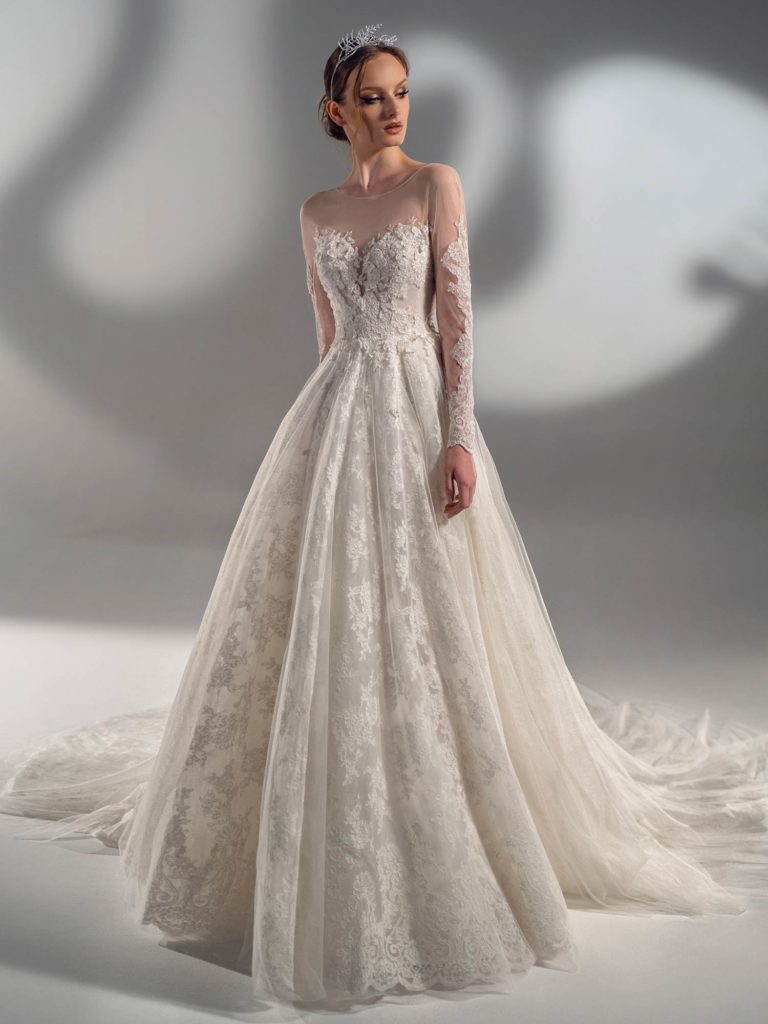 long sleeve beaded ball gown