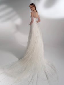 Off the shoulder sleeve A-line wedding dress with pearls