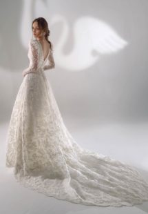 Style #2128b, sparkly lace ball gown wedding dress with long sleeves, available in cream