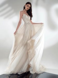 Cream A-line wedding dress with beaded embroidery