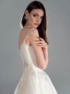 Cream A-line wedding dress with beaded embroidery