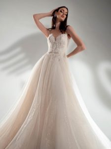 Cream A-line wedding dress with beaded embroidery