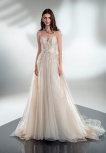 Style #2129, A-line wedding dress with beaded embroidery, available in cream