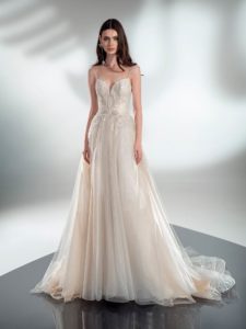 Cream A-line wedding dress with beaded embroidery
