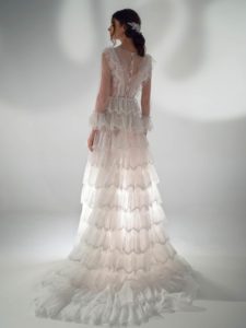 Sparkly A-line wedding dress with tiered skirt, available in white-ivory, ivory