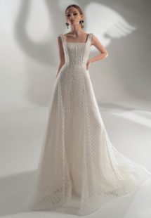 Style #2132, A-line wedding dress with square neckline, available in ivory