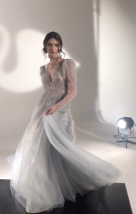 Blue wedding dresses with long sleeves- Papilio