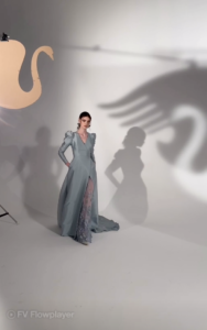 Blue satin wedding dress with long sleeves - Papilio
