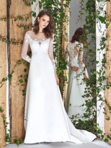 Satin A-line wedding dress with long sleeves