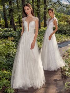 Style #13016, available in ivory; Style #13003, available in white