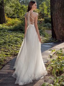 Shimmering lace A-line wedding dress with beaded shoulders