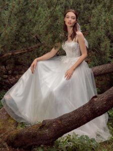 Spaghetti double strap A-line wedding dress with lace top