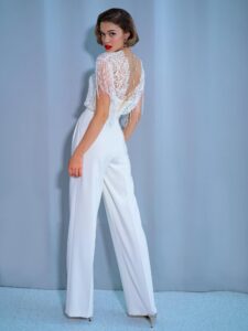 Wide leg bridal jumpsuit with crochet lace top
