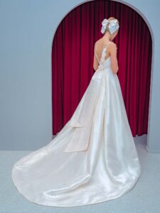 Ball gown wedding dress with spaghetti straps and 3D floral decor