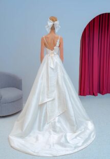 Style #2219L, Taffeta ball gown wedding dress with spaghetti straps and 3D floral decor, available in ivory