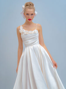 Ball gown wedding dress with spaghetti straps and 3D floral decor