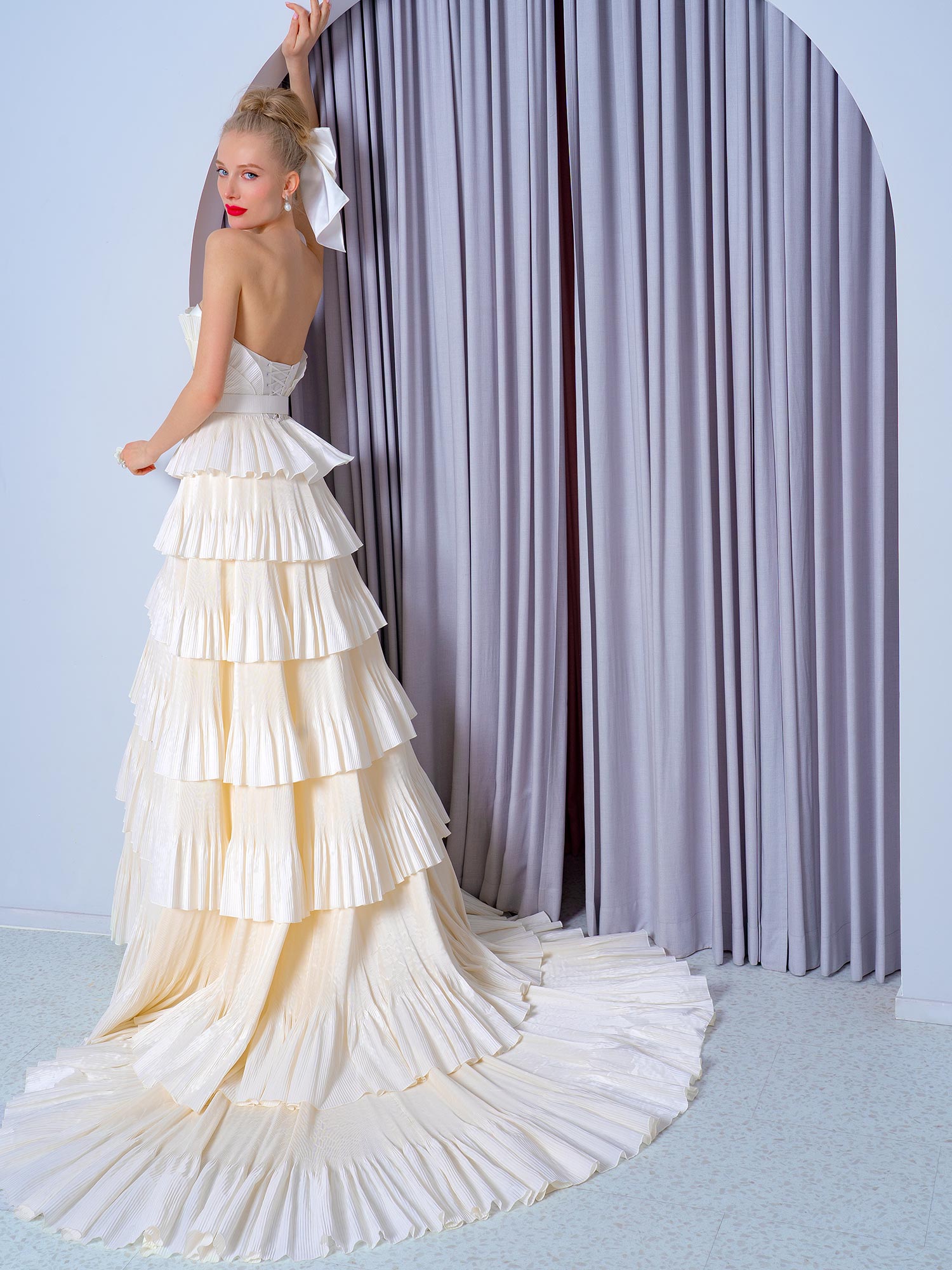 Style #2229b, Taffeta tiered A-line wedding dress, available in ivory