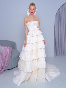 Style #2229b, Taffeta tiered A-line wedding dress, available in ivory