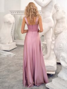 Style #661, thick strap sheath gown with bustier style corset and detachable flower brooch; available in pink, ivory, black, powder, raspberry