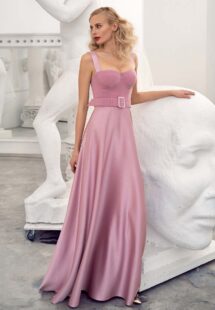 Style #661, thick strap sheath gown with bustier style corset and detachable flower brooch; available in pink, ivory, black, powder, raspberry