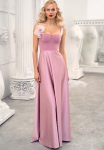 Style #661, thick strap sheath gown with bustier style corset and detachable flower brooch; available in pink, ivory, black, powder, raspberry