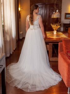 Ball gown plus size wedding dress with short sleeves