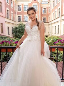 Ball gown plus size wedding dress with short sleeves