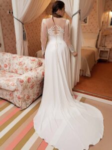 Crepe A-line plus size wedding dress with removable long-sleeve bolero