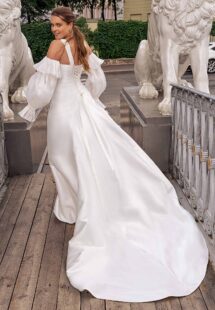 Style #2246L, Mikado plus size A-line wedding dress with long removable sleeves; available in ivory