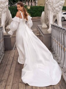 Mikado plus size A-line wedding dress with long removable sleeves