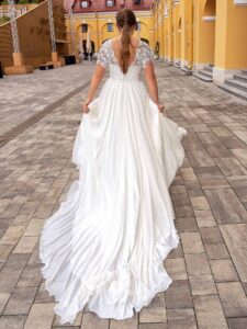 Sheath plus size wedding dress with lace flutter sleeves