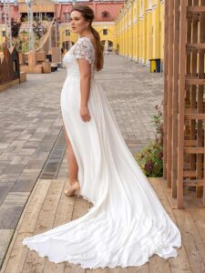 Sheath plus size wedding dress with lace flutter sleeves