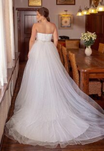Style #2251, Strapless allover sequin plus size ball gown; available in ivory
