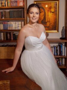Strapless allover sequin plus size ball gown