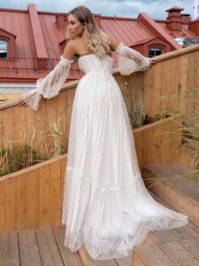 Lace strapless A-line wedding dress with detachable long sleeves