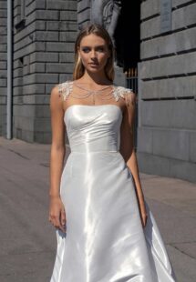 Style #14014b, Strapless A-line wedding dress with straight neckline; available in ivory