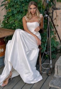 Style #14014b, Strapless A-line wedding dress with straight neckline; available in ivory
