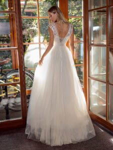 A-line tulle wedding dress with embroidered top