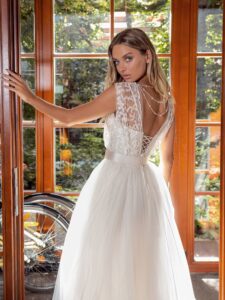 A-line tulle wedding dress with embroidered top