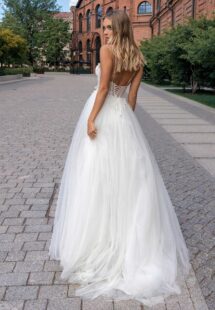 Style #14018, Ball gown wedding dress with spaghetti straps; available in ivory